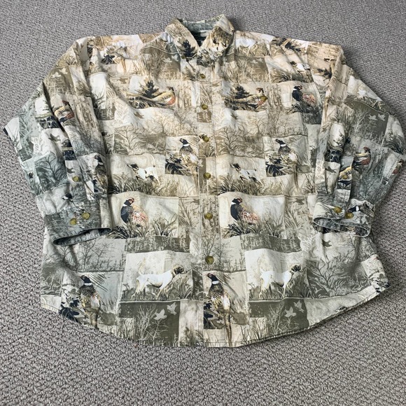 Field & Stream Mens Shirt Size Large Beige Animal Print Button Outdoor Hunting‎ - Picture 1 of 10